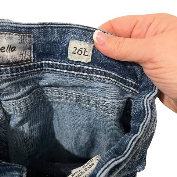 BKE Stella Bootcut Denim Jeans Womens Size 26L Medium Wash Distressed Stitching - Picture 6 of 6